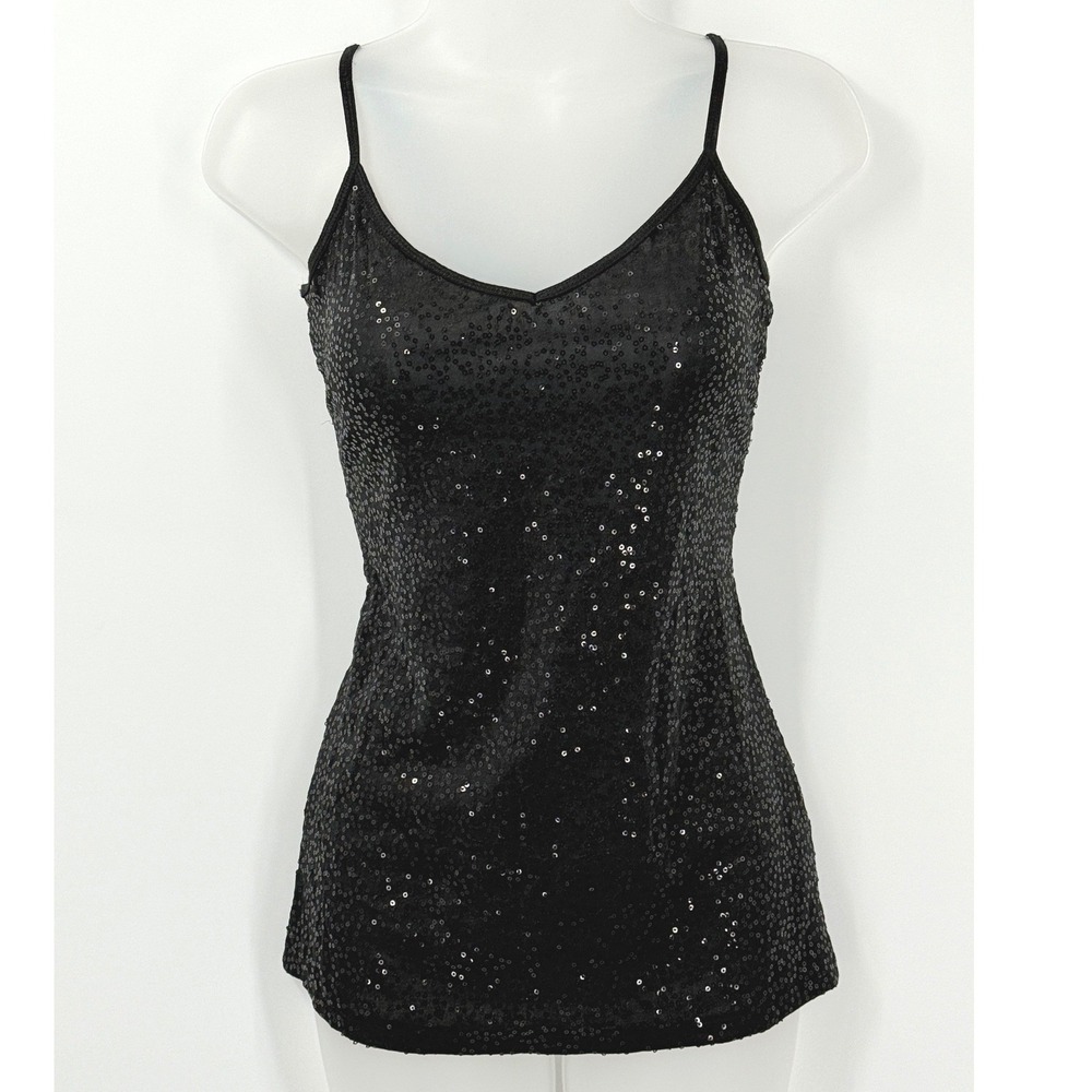 Sequin Camisole Tank Top Womens sz L Black Whimsigoth Goth Glam Going out